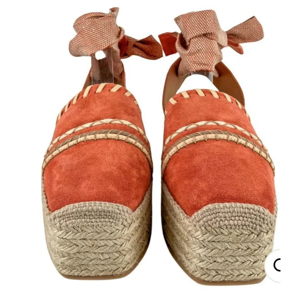 Ulla Johnson Terracotta Suede Platform Espadrille Flats with Ankle Tie